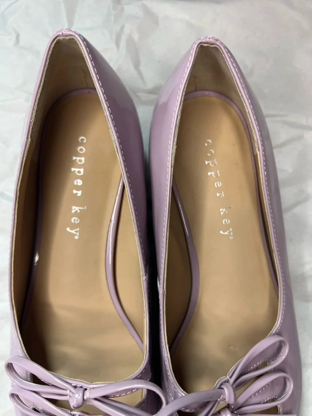 Copper Key Frolic Patent Double Bow Marry Jane Lavender Flats in Size 6.5M